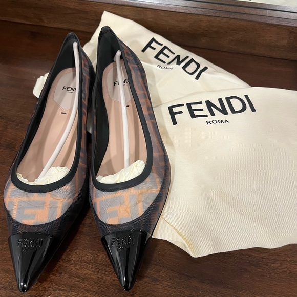 Fendi Black and mesh Logo Flats - Picture 7 of 9